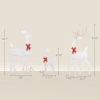 Outsunny Lighted Reindeer Christmas Decorations, 3-Piece Light Up Christmas Deer Family Set with 2 Modes for Outdoor, Silver(m-3)