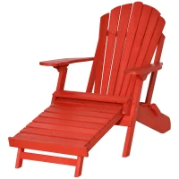 Outsunny Folding Adirondack Chair with Ottoman, Outdoor Wooden Lounger for Patio, Porch, Poolside, Garden, Red(m-11)