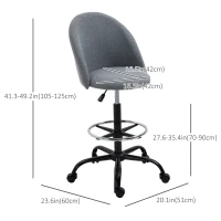Vinsetto Drafting Chair Mid Back Linen Desk Office Draft Chair with Adjustable Height and Foot Ring, Swivel Wheels, Grey(m-3)