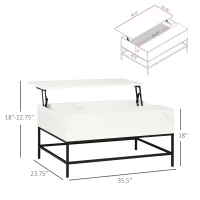 HOMCOM Modern Lift Top Coffee Table with Hidden Storage Compartment and Metal Legs, for Living Room, Home Office, White(m-3)