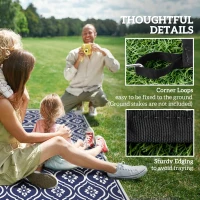 Outsunny 9' x 18' Outdoor RV Rug, Reversible Patio Floor Mat with Carry Bag, Gourd Border, Blue and White(m-9)