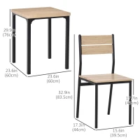 HOMCOM Dining Table Set for 2, 3 Piece Kitchen Table and Chairs with Metal Legs for Small Spaces, Natural Wood(m-3)
