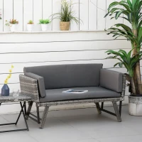 Outsunny Convertible Wicker Loveseat Grey Patio Chaise Lounge(m-1)
