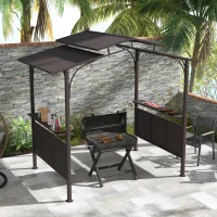 Outsunny 8'x5' BBQ Grill Gazebo, Outdoor Double Tiered Interlaced Polycarbonate Roof with Steel Frame, 2 Side Shelves, Brown(m-10)