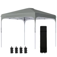 Outsunny 10' x 10' Pop Up Canopy Tent with Wheeled Carry Bag and 4 Sand Bags, Instant Sun Shelter, Tents for Parties, Height Adjustable, for Outdoor, Garden, Patio, Dark Grey(m-11)