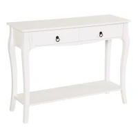 HOMCOM Console Table, Modern Entryway Table with 2 Drawers and Bottom Shelf, Sofa Table for Living Room, Hallway, Ivory White(m-2)