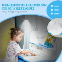 Qaba Kids Desk and Chair Set with Easy Rotation Handle, Height Adjustable Study Table and Chair Set with LED Lamp, Bookshelf, Drawer, Reading Board, Pen Slot, Hook, Blue(m-6)