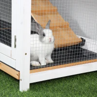 PawHut 62" Rabbit Hutch, Wooden Bunny Hutch, Guinea Pig Cage, Small Animal Enclosure with Run Area, Removable Tray, Asphalt Roof, Lockable Doors and Ramp, for Rabbits, Chickens, Ducks, Nature Wood(m-8)