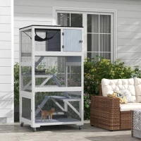 PawHut Catio, Outdoor Cat Enclosure House on Wheels with Hammock, Gray(m-2)