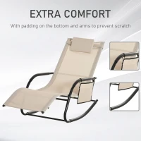 Outsunny Outdoor Rocking Chair, Chaise Lounge Pool Chair for Sun Tanning, Sunbathing, a Rocker with Side Pocket, Armrests & Pillow for Patio, Lawn, Beach, Cream White(m-7)