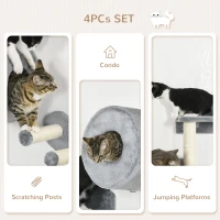 PawHut 4 PCs 9.3" H Cat Wall Shelves, Pet Wall-mounted Climbing Shelf Set, Kitten Activity Centre with Condo, Cushion, Scratching Post, Jumping Platform, Grey(m-5)