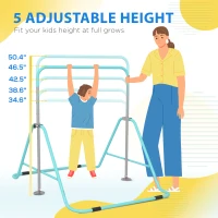 Qaba Folding Gymnastics Bar for Kids, Adjustable Height, Green(m-4)