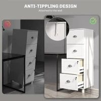 HOMCOM 4 Drawer File Cabinet with Lock, Office Filing Cabinet, A4 Letter Size, Hanging File Folders, White(m-8)