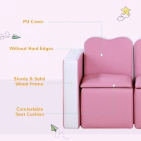 Qaba Kids Sofa Set 2-in-1 Multi-Functional Toddler Table Chair Set 2 Seat Couch Storage Box Soft Sturdy Pink(m-6)