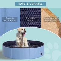 PawHut Folding Dog Pool Portable Pet Kiddie Swimming Pool, Outdoor/Indoor Puppy Bath Tub with Nonslip Bottom for Dogs & Cats,  (Φ47", Blue)(m-7)