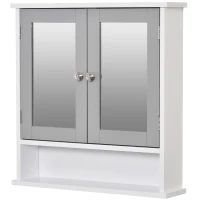 kleankin Medicine Cabinet, Wall-Mounted Bathroom Mirror Cabinet with Double Doors, Open Shelf, and Adjustable Shelf, Modern Bathroom Wall Cabinet, White and Grey(m-11)
