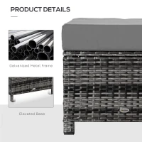 Outsunny Patio Rattan Ottoman, Outdoor Wicker Footrest with Soft Cushion, Metal Frame for Backyard, Garden, and Poolside, Grey(m-7)