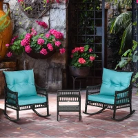 Outsunny 3 Pieces Outdoor PE Rattan Rocker Chair Set, Rocking Chair with Tempered Glass Table Top,25"x26"x28", Turquoise Green(m-8)