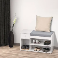 HOMCOM Shoe Bench with Storage, Modern Upholstered Entryway Bench with Shelves, Drawers and Table Top for Living Room, Hallway, White(m-6)