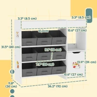 Qaba Toy Storage Organizer with 9 Non-Woven Fabric Boxes, Storage Cabinet & Shelves, for Kids Room, Nursery, Playroom, White(m-3)