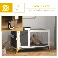 PawHut Wooden Rabbit Hutch with Pull-Out Tray, Asphalt Openable Roof, Small Animal Cage on Wheels with Run, Grey(m-6)
