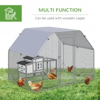 PawHut Chicken Run, Galvanized Large Metal Chicken Coop Cage, Walk-in Enclosure Poultry Hen Run House Playpen Rabbit Hutch with Flat Roof, Cover, 9.2' x 6.2' x 6.5', Silver(m-6)