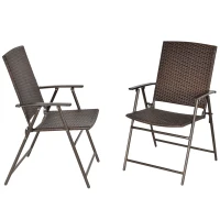 Outsunny Outdoor Wicker Dining Chair Set of 2, 2 Pieces Rattan Foldable Chair with Steel Frame for Garden, Backyard, Porch, Brown(m-11)