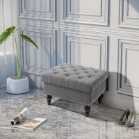 HOMCOM Ottoman with Storage for Living Room, 25" Storage Ottoman with Removable Lid, Button-Tufted Fabric Bench for Footrest and Seat with Wood Legs, Gray(m-2)