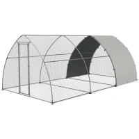 PawHut Metal Chicken Coop with Waterproof and Anti-UV Cover, Walk in Poultry Cage Outdoor for 14-18 Chickens, 10'x18.4'x7.2'(m-1)