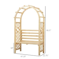 Outsunny Garden Bench with Arch Wooden Bench Trellis for Vines/ Climbing Plants for Patio Furniture, Front Porch Decor, Garden Arbor and Outdoor Garden Seating, Nature(m-3)