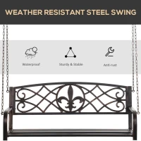 Outsunny 2-Person Porch Swing, Hanging Steel Patio Swing, Outdoor Swing Bench with Fleur-de-Lis Design for Garden Deck, 528 LBS Weight Capacity, Bronze(m-7)