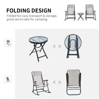 Outsunny 3 Piece Outdoor Rocking Chair Set, Patio Folding Lawn Rocker Set with Glass Coffee Table, Headrests for Yard, Patio, Deck, Backyard, Cream White(m-4)
