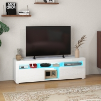 HOMCOM Modern TV Stand with Storage and LED Lights for TVs up to 55", TV Cabinet with Open Compartments, High Gloss White