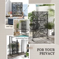 Outsunny 6.5FT Decorative Outdoor Divider, Metal Privacy Screen with Stand, Leaf Style, Black(m-6)