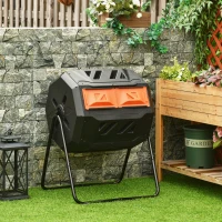 Outsunny Tumbling Compost Bin Outdoor 360° Dual Chamber Rotating Composter 43 Gallon, Orange(m-10)