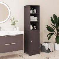 kleankin Tall Bathroom Storage Cabinet, Freestanding Tower Cabinet with Adjustable Shelf, 3 Open Shelves, Dark Brown(m-10)