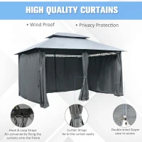 Outsunny 13'L x 10'W x 8.7'H Patio Gazebo Outdoor 2-Tiers Garden Canopy Yard Sunshade Shelter with Curtains, Grey(m-5)