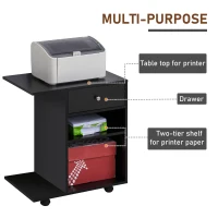 Vinsetto Mobile Printer Stand, Rolling File Cabinet Cart with Wheels, Adjustable Shelf, Drawer and CPU Stand, Black(m-4)