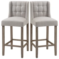 HOMCOM Modern Bar Stools, Tufted Upholstered Barstools, Pub Chairs with Back, Rubber Wood Legs for Kitchen, Dinning Room, Set of 2, Beige(m-11)