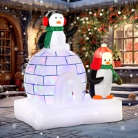 HOMCOM 5 ft Lighted Christmas Inflatables Outdoor Decorations Penguins with a Scarf and Igloo, Rotating Colorful Light, Holiday Yard Christmas Decor(m-10)
