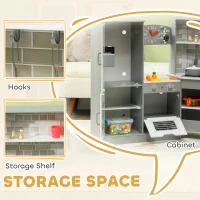 Qaba Corner Play Kitchen, Pretend Play Kitchen Set with Lights & Sounds, Stove Ice Maker Microwave Oven(m-7)