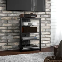 HOMCOM TV Stand, Entertainment Center with Storage Shelves and Steel Frame for Living Room, Black(m-2)