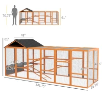 PawHut Wooden Chicken Coop Run for 6 - 10 Chickens, Hen House Add-On with Storage, Perches, 141.75" x 48" x 61", Orange(m-3)