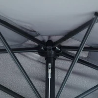 Outsunny 9ft Half Round Umbrella Outdoor Balcony Parasol Patio Garden Outdoor Window Sun Shade w/  5 Ribs Grey(m-10)