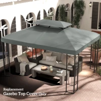 Outsunny 13' x 10' Gazebo Replacement Canopy 2 Tier Top UV Cover Pavilion Garden Patio Outdoor, Deep Grey (TOP ONLY)(m-8)