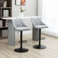 HOMCOM Counter Height Bar Stools Set of 2, Adjustable Bar Chair, Swivel Fabric Kitchen Stools with Back, Armrests and Footrest for Kitchen Counter and Dining Room, Light Grey(m-8)