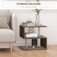 HOMCOM 3 Tier S-Shaped Side Table, Industrial End Table, Small Coffee Table with Open Storage Shelf for Living Room(m-5)