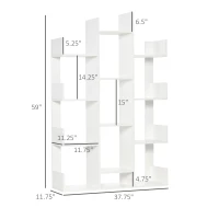 HOMCOM Tree Bookshelf, Modern Freestanding Bookcase with 13 Open Shelves, Display Unit for Living Room, Study or Office, White(m-3)