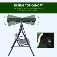 Outsunny 3-Seater Outdoor Porch Swing with Adjustable Canopy, Patio Swing Chair for Garden, Poolside, Backyard, Green(m-4)