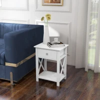 HOMCOM Wooden End Table Bedroom Nightstand Coffee Table Open Cabinet w/ Drawer and Shelf White(m-8)